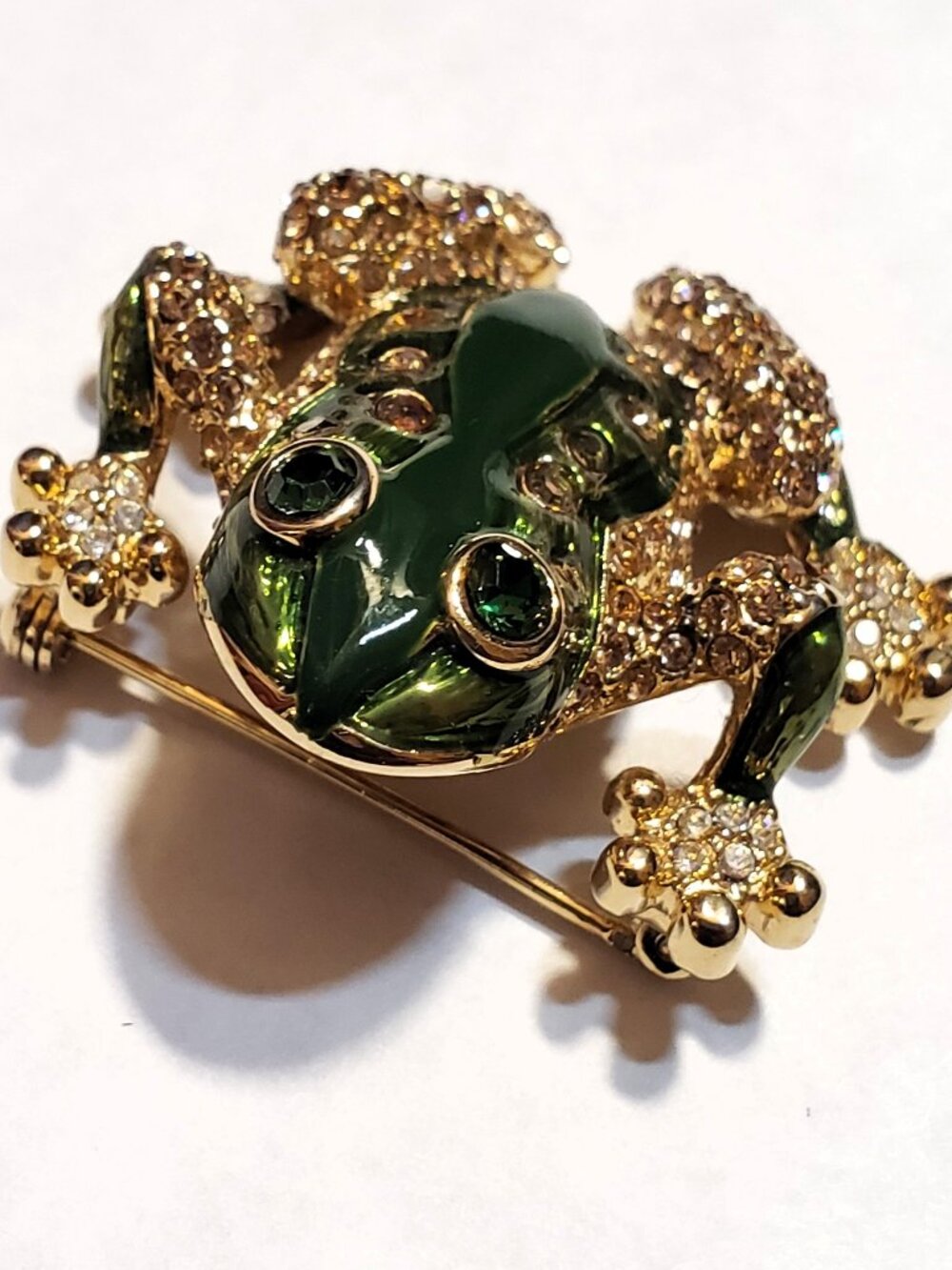 Vintage St. John Mid-90s Frog Brooch - 22k Gold Electroplate & Swarovski